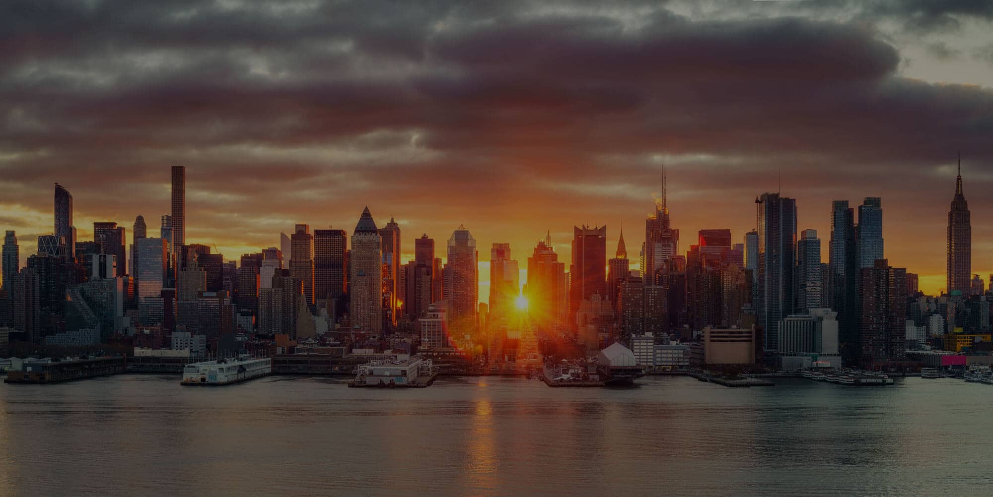 new york city skyline at sunset